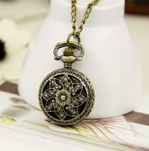fashion retro vintage jewelry skeleton Bronze copper cartoon flower quartz samll pocket watch men women necklace steampunk