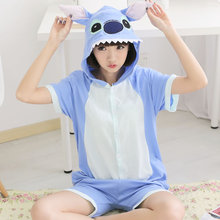 Summer Short Sleeve Kids Boys Girls Pijamas Pure Cotton Pajamas Child Pyjamas Hooded Style Stitch Cosplay Female Men Sleeper