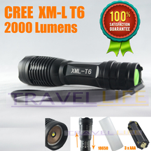 UltraFire E007 CREE XM-L T6 2000LM 5Mode cree led Torch Zoom cree LED Flashlight Torch light For 3xAAA or 1×18650-Free shipping