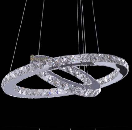 Фотография GENESIS LIGHTING single ring 3 circle modern LED k9 crystal stainless steel dimmable pendant lights chrismas lamp
