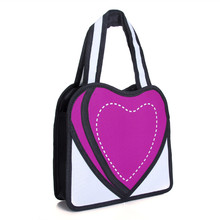 Women 3D Drawing Cartoon Comic Handbag Heart Shape 2D Bag Candy Color Purse Hand Bags Bolsa Feminina Bolsosde Girls Casual Totes