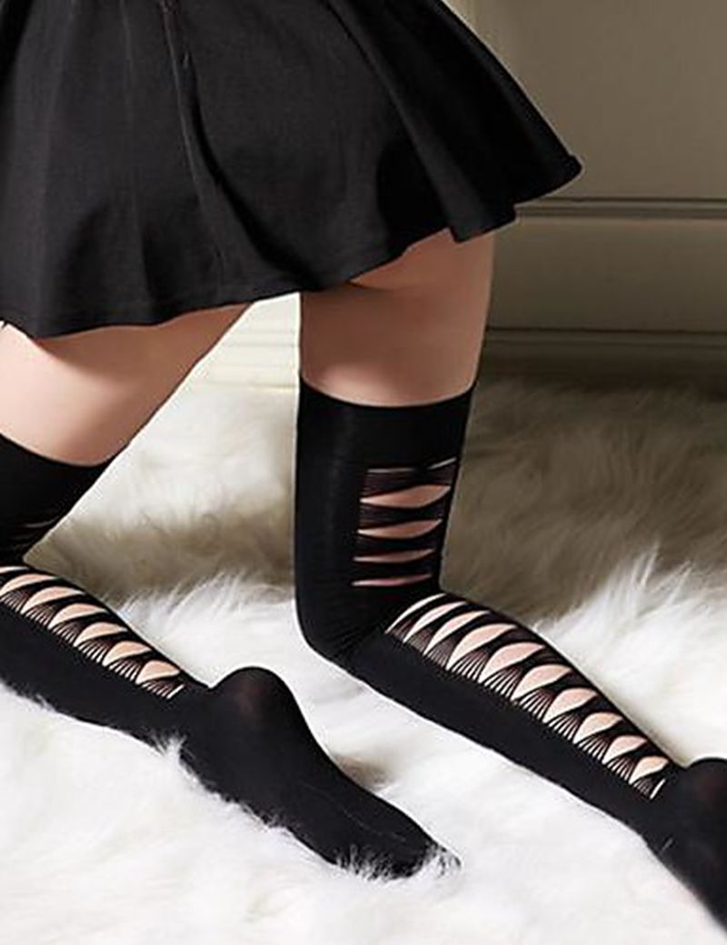 Hot Girls Thigh High Stockings Nylon Hollow Knee Socks