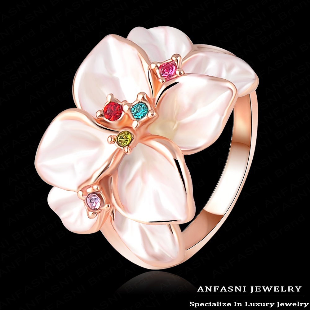 Top Quality White Enamel Ring 18K Rose Gold Plated Flower Ring Made With Genuine SWA Stellux