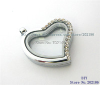 5pcs 30mm zinc alloy Rhinestone Heart Magnetic Glass Floating Locket Free shipping