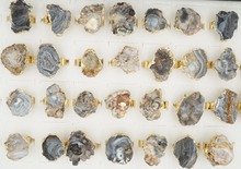 Hot Selling 2015 Fashion 18K Gold Unique Natural Stone Quartz Amethyst Crystal Druzy Irregular Wedding Ring