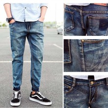 High Quality 2016 Ripped Jeans Men Vintage Design Pencil Pants leg ankle banded Wash Moustache Effect Hip Hop Casual troursers