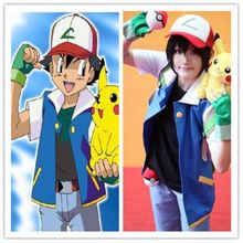 Anime Pokemon Ash Ketchum Trainer Cosplay Costume Shirt Jacket +gloves+hat