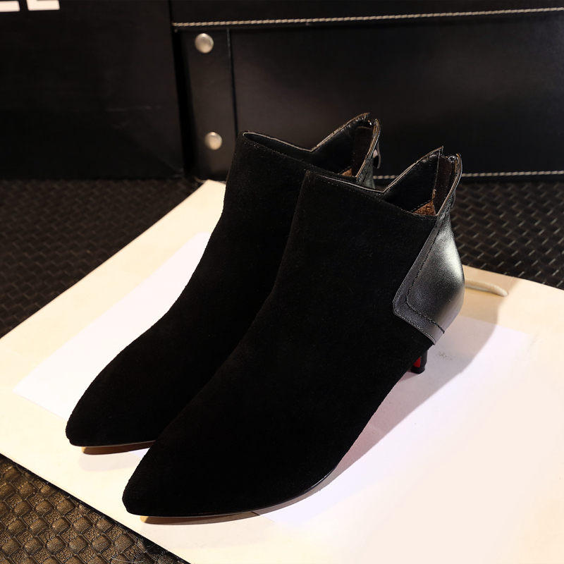 red leather boots low heel