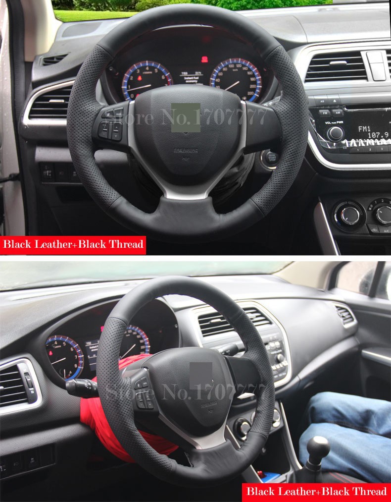 for Suzuki CELERIO S-CROSS SX4 2013 2014 Black Leather Steering Wheel Cover Black Thread