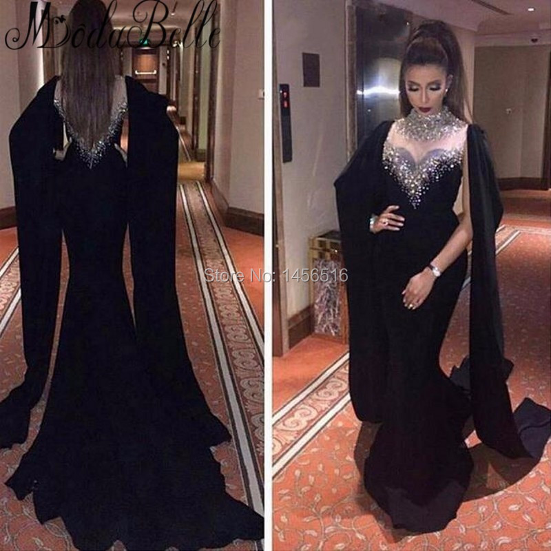 021810 W los 2016 fantásticos y largo con cuentas negras vestidos noche transparente Sexy últimas vestido