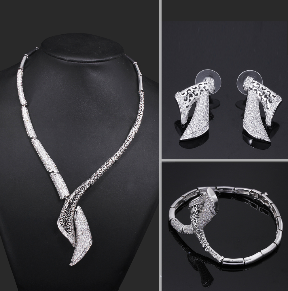 Latest Jewelry AAA Cubic Zirconia wedding jewelry sets Cadmium Free Allergy Free Bridal Jewelry Sets