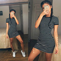 2016 Summer Fashion Kylie Jenner Short Sleeve Black And White Striped Dresses Casual Elegant Sheath Slim