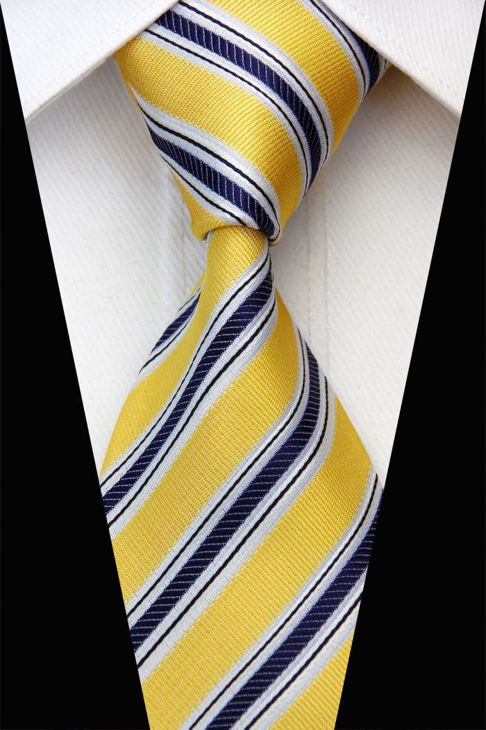 NT0567 Yellow Navy Stripes Classic Silk Polyester Man s Jacquard Woven Necktie New Business Casual Knitting
