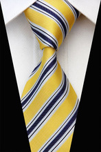 NT0567 Yellow Navy Stripes Classic Silk Polyester Man s Jacquard Woven Necktie New Business Casual Knitting