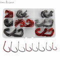 160pcs 7381 High Carbon Steel Fishing Hooks Black Red Sport Circle Bait Fishhooks Set With Box