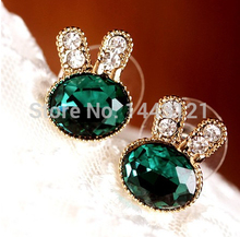 2016fashion European and American fine jewelry imitation rabbit earrings navy blue sapphire earrings Free Shipping