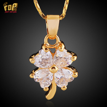 JFY Brand Gift Fashion Jewelry 18K Gold Plated Bling Flower Clover Pendant Necklace Women Wedding Free Shipping