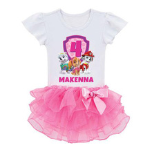 2016 Summer Girl Dress Toddler Girls Clothes Lovely Print Cartoon Short Sleeve Dresses for Little Girls Puppy Patrol Dog Girls