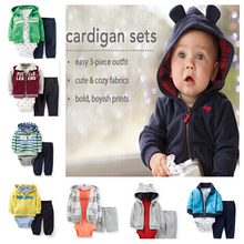 Carters Baby Boys 3 Pieces Long Sleeve Cardigan Bodysuit Set Spring Autumn Roupas Infantis Meninos Freeshipping