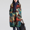 Free Shipping 2016 New Style Women s Dress plus Size Autumn Winter Loose Floral Print Dress