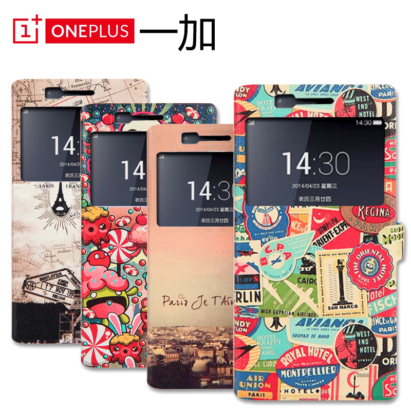 PU Leather Back Cases For Oneplus One 1 Cartoon Drawing Hard Covers Funda For One Plus