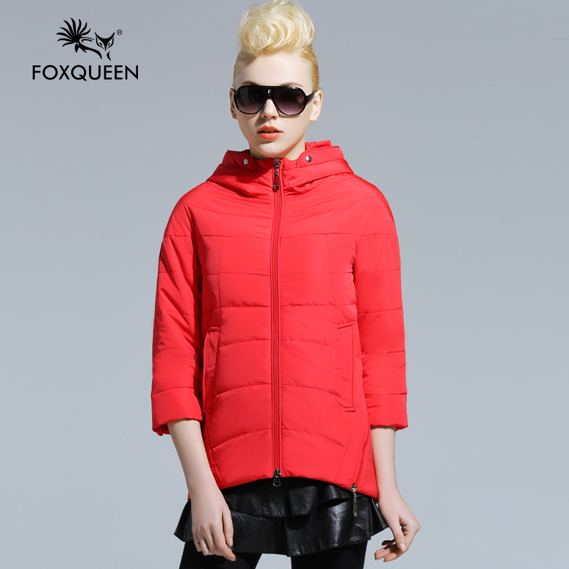 Foxqueen 2016 Spring New Women Long Jacket Hooded Padded Cotton Coat High Quality Thin Bomber Jacket