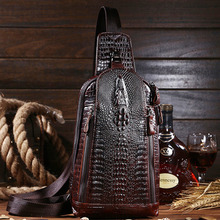 New Top Quality Men Real First Layer Leather Shoulder Messenger Bag Cowhide Travel Hiking Crocodile Grain Sling Chest Day Pack