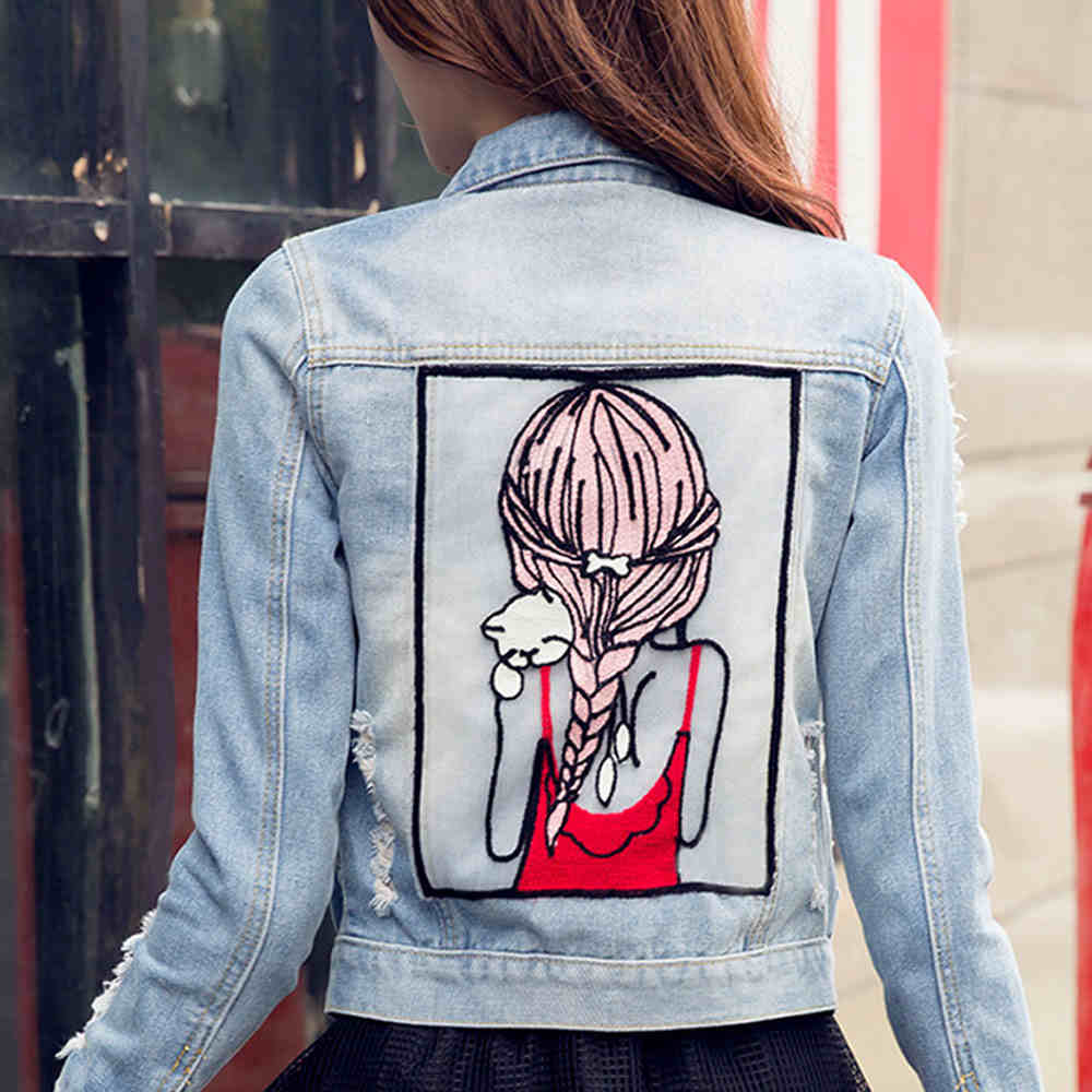 Pattern For Blue Jean Jacket | 2016 new spring denim jacket for women with girl pattern Pattern For Blue Jean Jacket | 2016 new spring denim jacket for women with girl pattern