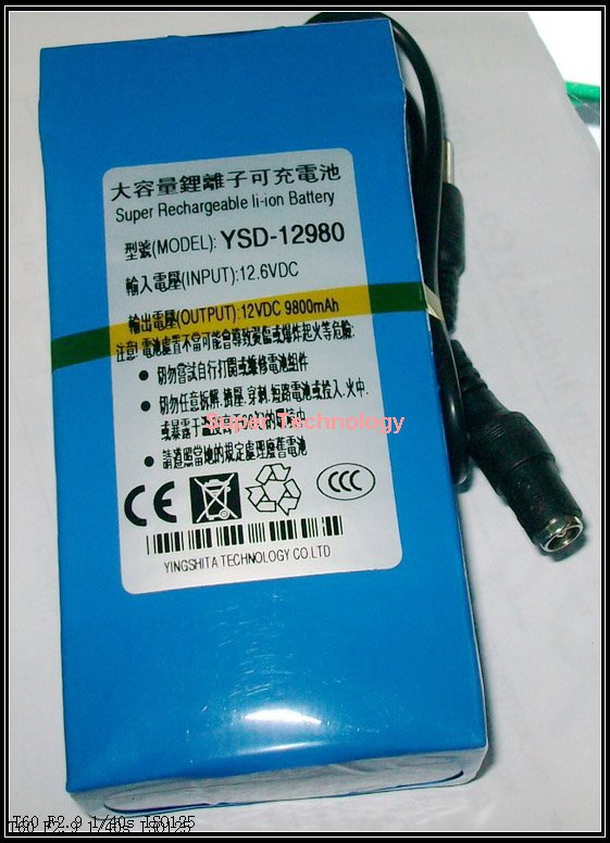 capacity 9800 Mah,with 12.6V 1A charger,DC 12V lithium battery pack,high volume CCTV camera lithium battery smart power