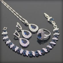 Blue Sapphire White Topaz 925 Sterling Silver Jewellery Units Bracelets/Earrings/Pendant/Necklace/Rings For Ladies Free Reward Field