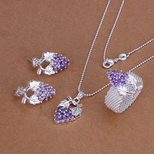 S136 925 Scorching Selling silver jewelry set, type jewelry set Purple Grape Ring Earrings Necklace S136 /aktajcaa awlajnsa