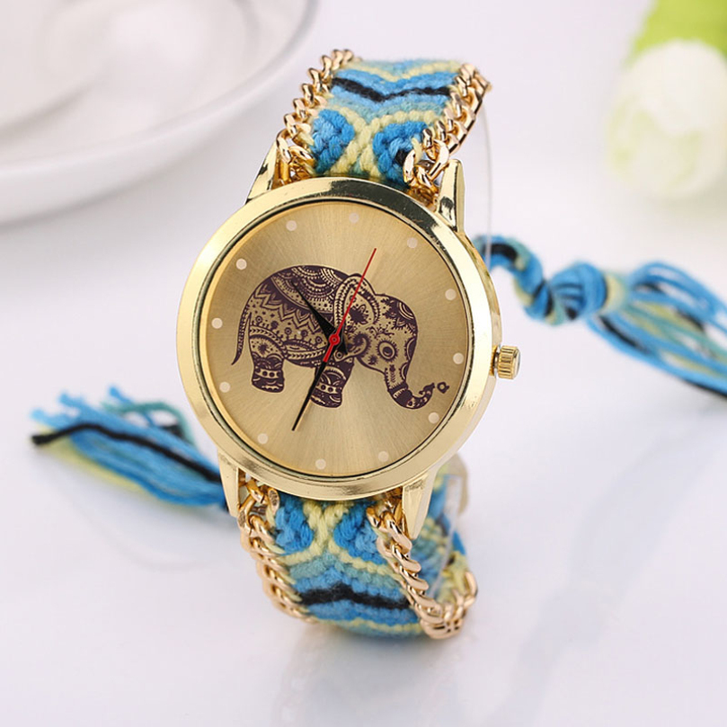 New Design Relojes Mujer 2015 Women Elephant Pattern Weaved Rope Band Bracelet Quartz watch Gift Relogio