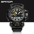 Black SANDA Original Brand Digital Analog LED Calender Shockproof Waterproof Outdoor Student Men Boy Wristwatches OP001