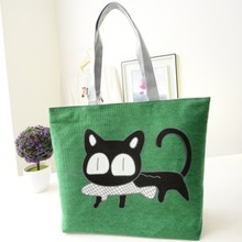 Lovely Girl s Cartoon Cat Eat Fish Shopping Shoulder Bags Canvas Women Handbag Beach Bag Tote