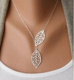 YANA Jewelry 2015 New Gold And Sliver Two Leaf Pendants Necklace Chain multi layer statement necklaces