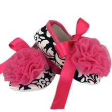 Baby Girls Toddler Leopard Damask Lace Flower Crib Shoes Soft Sole Ribbon Shoes