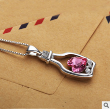 2015 new popular Austria Crystal Necklace heart wishing bottles love fashion jewelry gift bottle ladies free