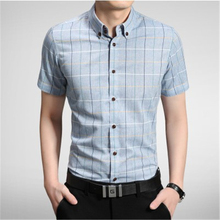 2016 Summer 100% Cotton Mens Short Sleeve Business Shirts Slim Plaid Dress Shirts Hommes Fashion Brand Camisa Masculina WS983