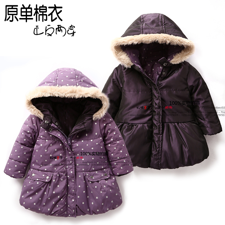 new 2014 autumn winter children outerwear baby clothing kids jackets coats girls fashion Polka dot coat child Hooded parka