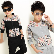 2016 New Autumn Kids Boys Clothes 2 Piece Sets Patchwork font b Plaid b font Cotton