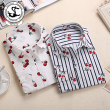Hot New Camisa Feminina Manga Longa Floral Print Blusas De Renda Feminino Women Shirts Blouses Cherry Women Shirts Hot Sale