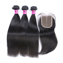 Brazilian Straight Virgin Hair 4pcs Lot Middle Part Lace Closure With 3 Bundles Hair Weave Unprocessed Human Hair Free Shipping