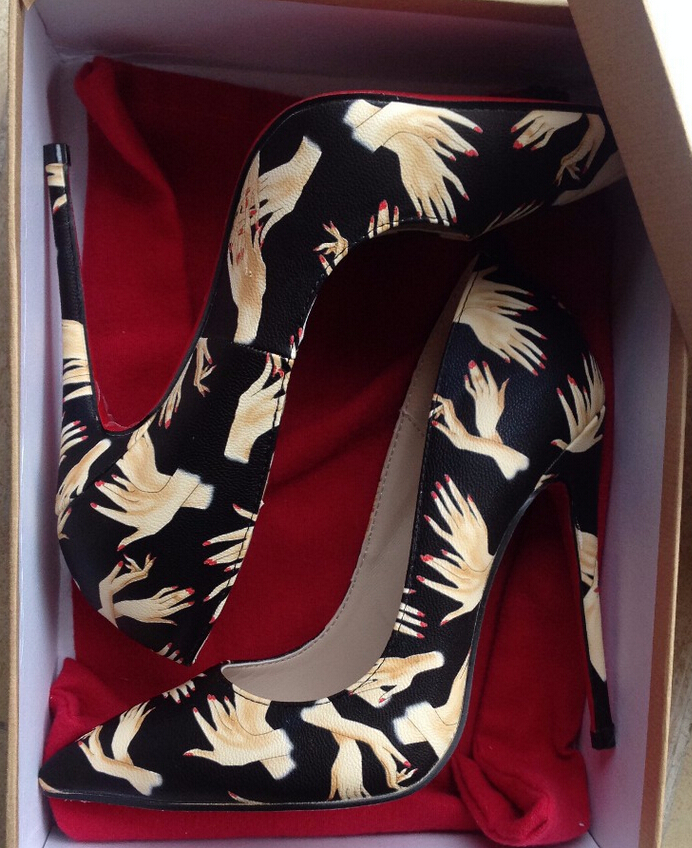 REAL PHOTO Red Bottom sole High Heels Pumps Shoes printed hands ...
