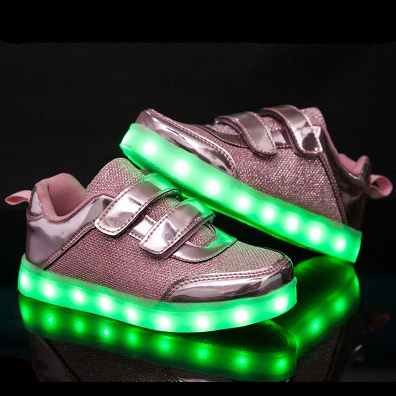 New Fashion Kids font b Shoes b font Led Luminous Light Up Sneakers Gold Autumn Boys