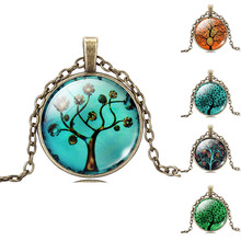 Life Tree Pendant Necklace Eternal Tree Art glass cabochon Bronze chain vintage choker statement Necklace Fashion women Jewelry