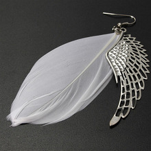 2015 Hot Selling Alloy Angel Wing Feather Dangle Earring Fashion Jewelry Chandelier Drop Long Earrings for