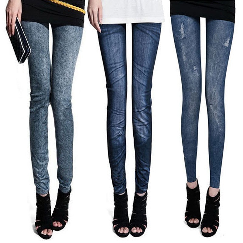 2015 women black leggings wild Denim sport leggings Casual printed punk leggins girls thin Pencil jeggings