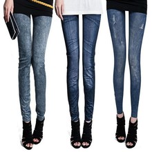 2015 women black leggings wild Denim sport leggings Casual printed punk leggins girls thin Pencil jeggings