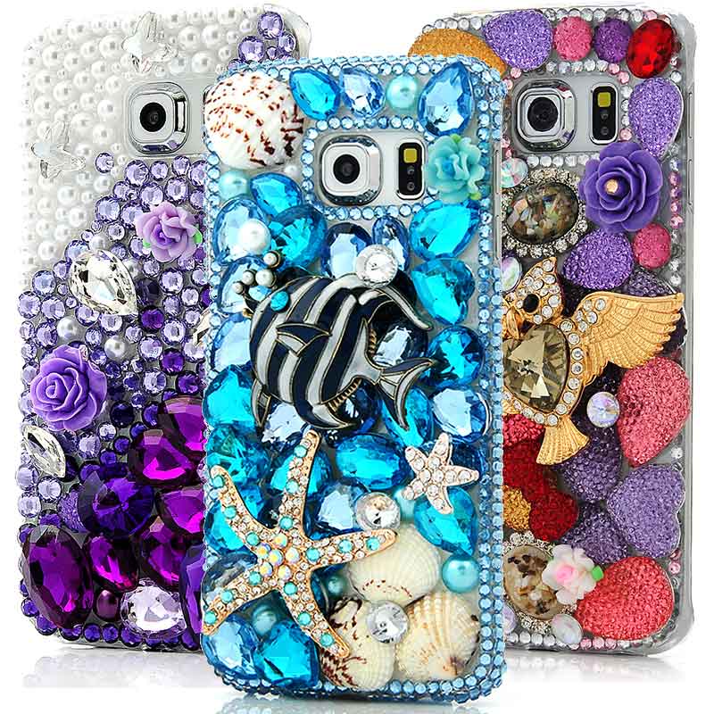 Not for S6 Mavis s Diary Handmade Rhinestone Diamond Pearl Butterfly Case Cover for Samsung