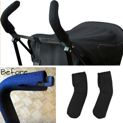 2Pcs Neoprene Baby Stroller Grip Cover Carriages Handle Elasticity Protector Cover Black (1)